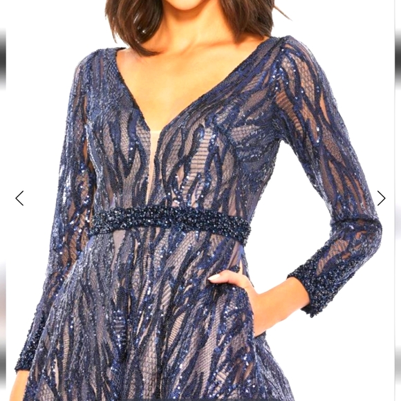 NWT MAC DUGGAL #67592 LONG SLEEVE EMBELLISHED EVENING GOWN MIDNIGHT BLUE 10 - Picture 2 of 9